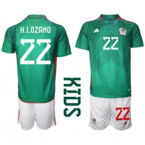 Mexico Hirving Lozano #22 Hjemmebanesæt Børn VM 2022 Kort ærmer (+ korte bukser)